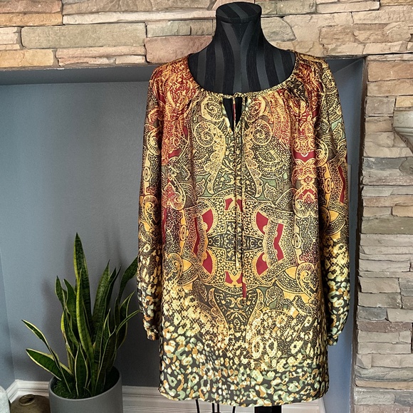 Jones New York Art to Wear Peasant Tunic Maximalist Paisley Green Gold XL - Picture 1 of 8